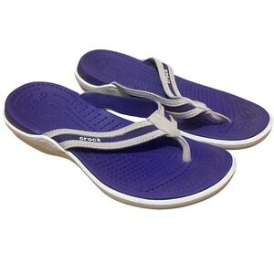 Crocs Athens Purple White Flip Flop Sandals Women's 8 Thong Comfort Shoes